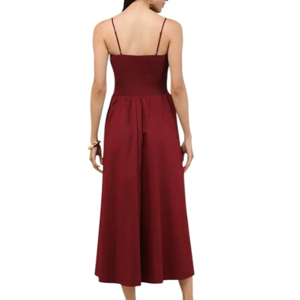 NWD Lulus Tandria Burgundy Smocked Sleeveless Midi Dress Size Large - Picture 3 of 9